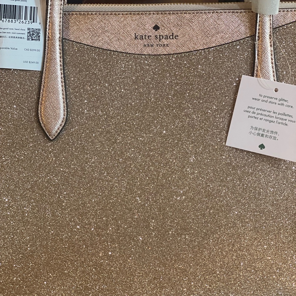 🩷🔥NWT KATE SPADE EXTRA LARGE ROSE GOLD GLITTER TOTE + FREE NWT KATE SPADE TOTE❣️
